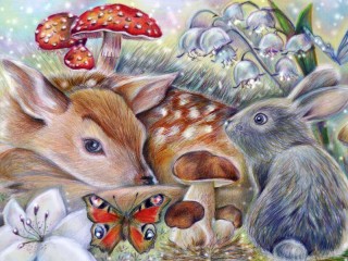 Jigsaw Puzzle «Fawn and hare»