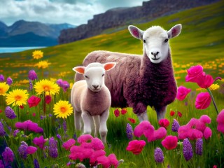 Пазл «Овцы на лугу»