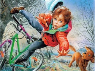 Jigsaw Puzzle «Falling from the bicycle»