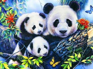 パズル «panda with cubs»