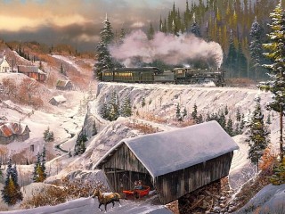 Jigsaw Puzzle «The engine and sled»