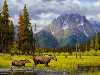 Jigsaw Puzzle «Landscape with moose»