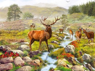 Jigsaw Puzzle «Landscape with deer»