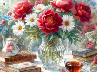 Puzzle «Peonies and daisies»