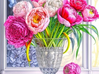 Jigsaw Puzzle «Peonies in a crystal vase»