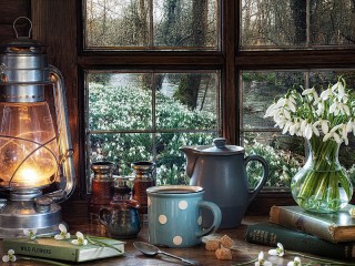 Jigsaw Puzzle «Snowdrops in the window»