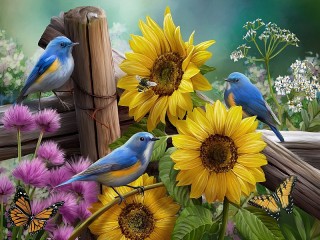 Quebra-cabeça «Sunflowers in the garden»