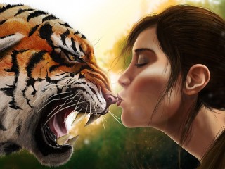 Jigsaw Puzzle «A kiss with a tiger»
