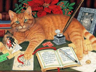 Пазл «Кот и открытки»