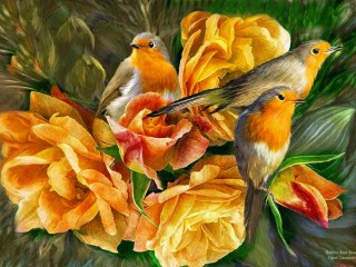 Пазл «Птицы и розы»