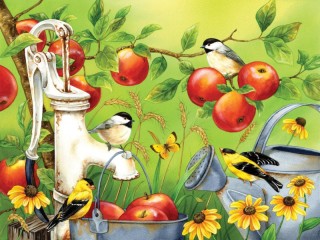 Пазл «Птицы и яблоки»