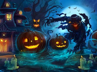 Quebra-cabeça «Scarecrow and pumpkins»