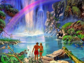 Jigsaw Puzzle «Rainbow above the waterfall»