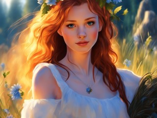 Bulmaca «Red-haired girl in the field»