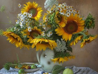パズル «Daisies and sunflower»