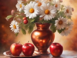 Jigsaw Puzzle «Chamomiles and apples»