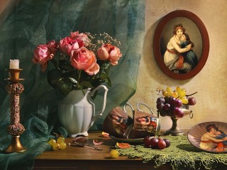 Jigsaw Puzzle «Roses and portrait»