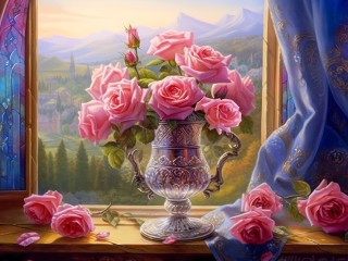 Jigsaw Puzzle «Roses on the window»
