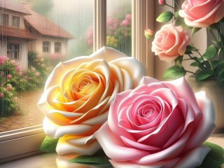 Puzzle «Roses on the window»