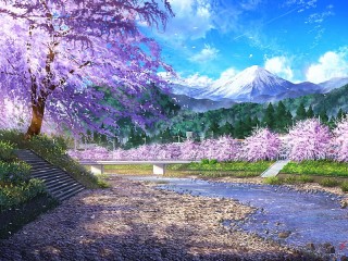 Quebra-cabeça «Sakura by the river»