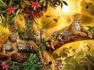 Quebra-cabeça «Leopards family»
