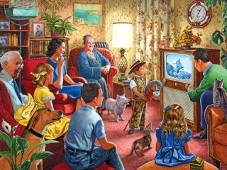Quebra-cabeça «Family watching TV»