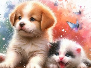 Puzzle «Puppy and kitten»