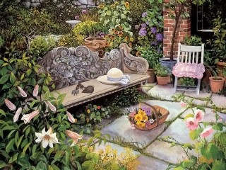 Rompecabezas «Bench in garden»