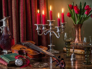 Пазл «Скрипка и свечи»
