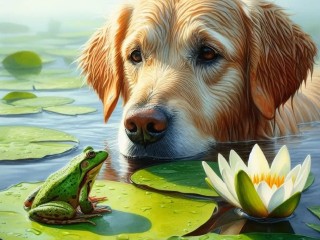 Jigsaw Puzzle «Dog and frog»
