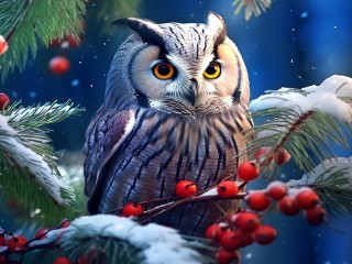 Jigsaw Puzzle «Owl on a branch»