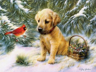 Jigsaw Puzzle «The puppy and the bird»
