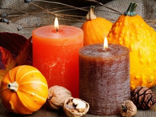 Puzzle «Candles and pumpkins»
