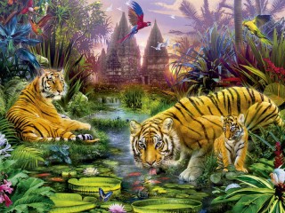Пазл «Тигры на водопое»