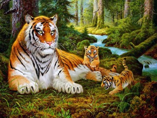 Пазл «Тигрица и детёныши»