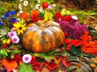 Puzzle «Pumpkin with flowers»