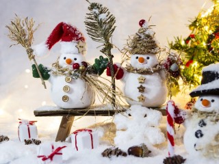 Пазл «Snowmen under the tree»