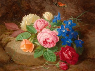 Пазл «Flowers and butterfly»