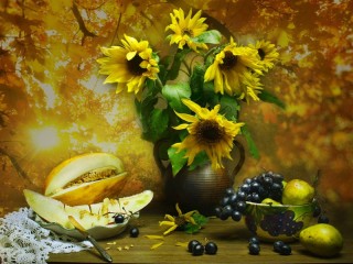 Пазл «Цветы и фрукты»