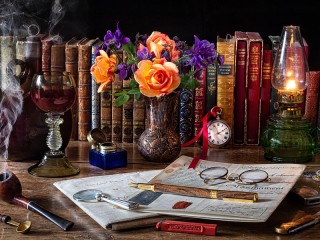 Jigsaw Puzzle «Flowers and books»