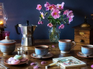 Jigsaw Puzzle «Flowers and coffee»