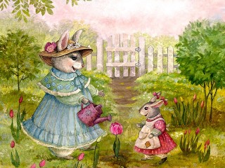 Puzzle «Flowers and bunnies»