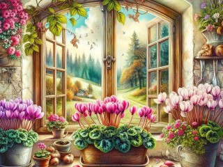 Пазл «Цветы на окне»