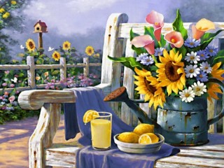 Jigsaw Puzzle «Flowers on the bench»