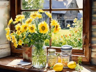 Jigsaw Puzzle «Flowers by the window»