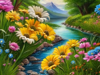 Пазл «Цветы у воды»