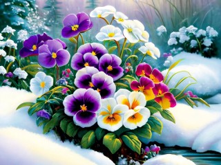 Пазл «Flowers in the snow»