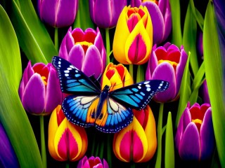 Пазл «Тюльпаны и бабочка»