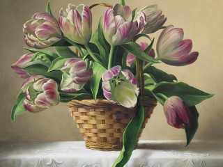 Jigsaw Puzzle «Tulips in the basket»