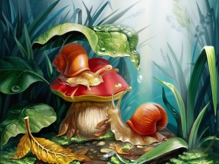 Jigsaw Puzzle «Snails and mushroom»